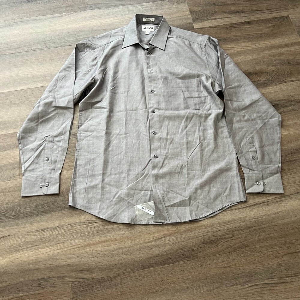 NWOT Alfani Silk Oxford Button Down Shirt, Medium, Gray